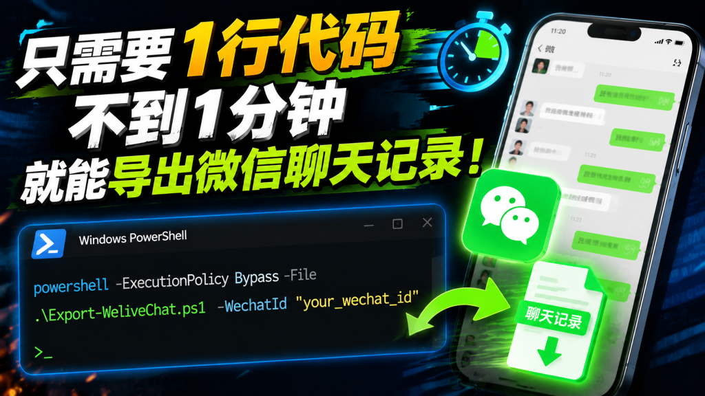 只需要1行代码,不到1分钟就能导出微信的聊天记录! 只需要1行代码,不到1分钟就能导出微信的聊天记录!